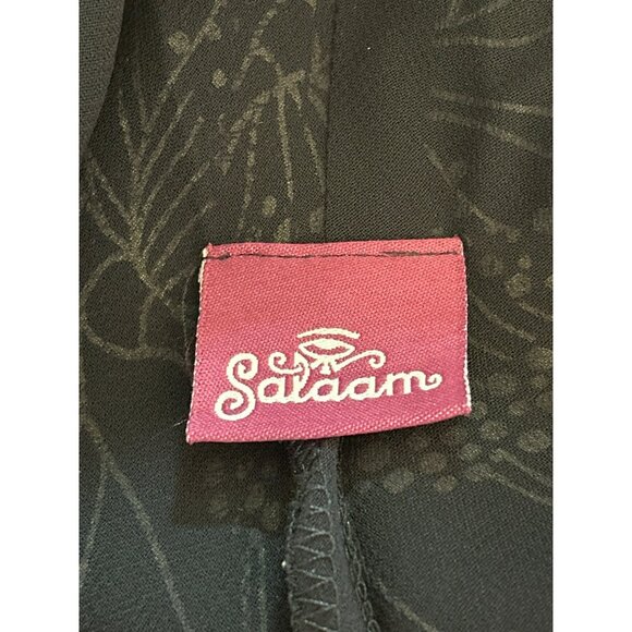 Vintage Salaam Black White Floral Print Rayon Midi Dress S/M Flowy Flouncy Y2K - Picture 5 of 6